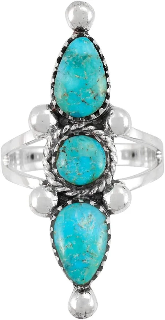 Turquoise Ring Sterling Silver 925 Genuine Gemstones Size 6 to 11