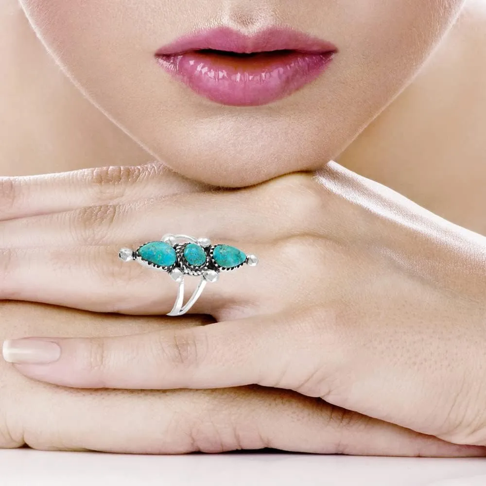Turquoise Ring Sterling Silver 925 Genuine Gemstones Size 6 to 11