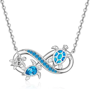 Turtle Necklace for Women Mom Sterling Silver Sea Turtle Pendant Infinity Mother and Daughter Necklaces Blue Opal Tortoise Ocean Wave Jewelry Mothers Day Gifts