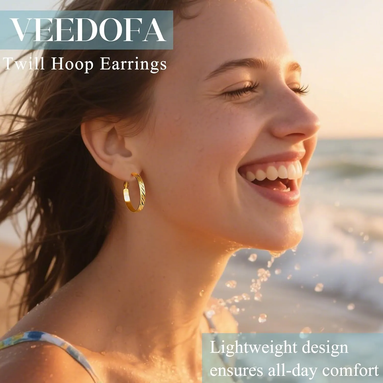 Twill Gold Silver Hoop Earrings for Women, Hypoallergenic 14K Gold Plated Hoops, Lightweight 925 Sterling Silver Post Big Earrings for Women Jewelry Gifts 30/40/50/60MM