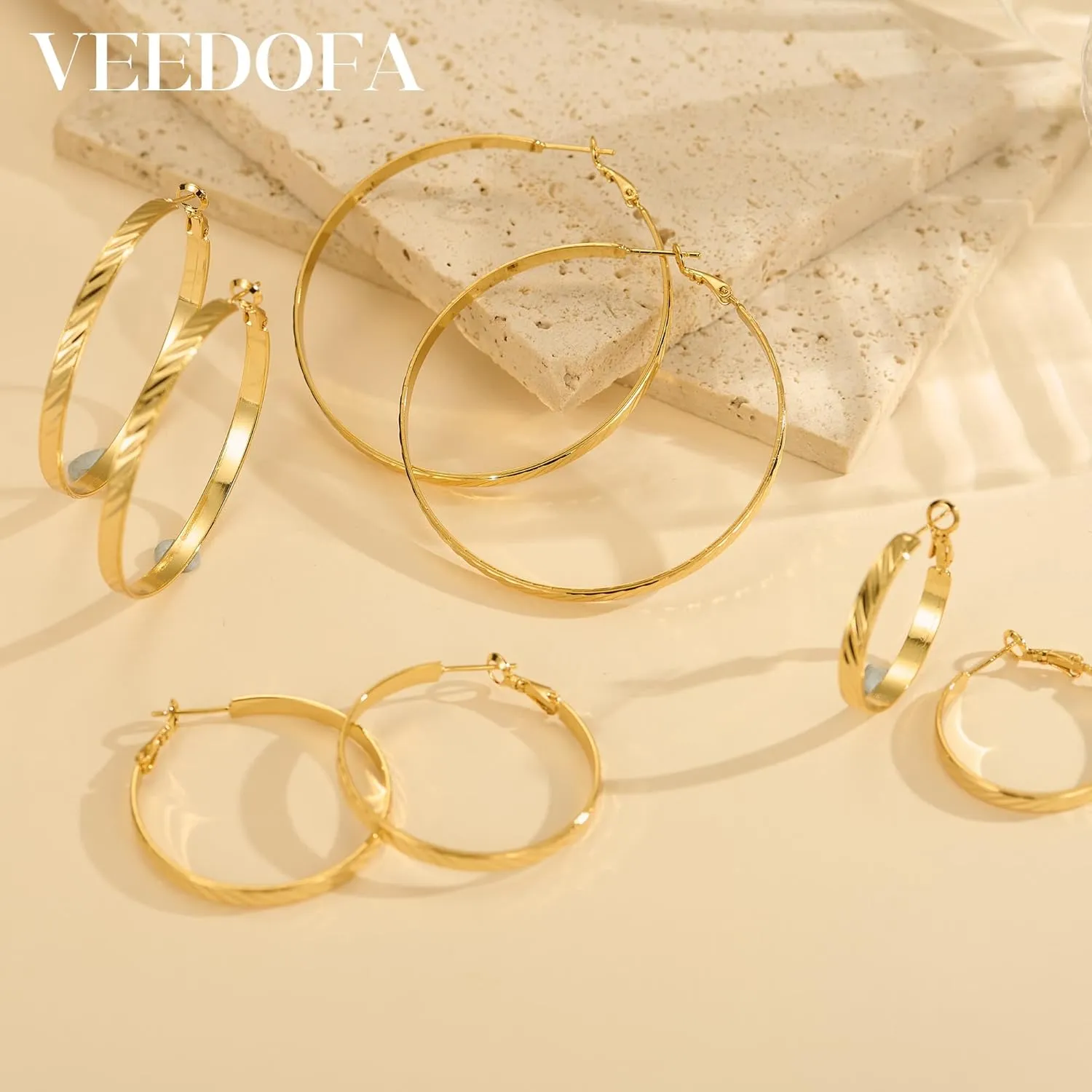 Twill Gold Silver Hoop Earrings for Women, Hypoallergenic 14K Gold Plated Hoops, Lightweight 925 Sterling Silver Post Big Earrings for Women Jewelry Gifts 30/40/50/60MM