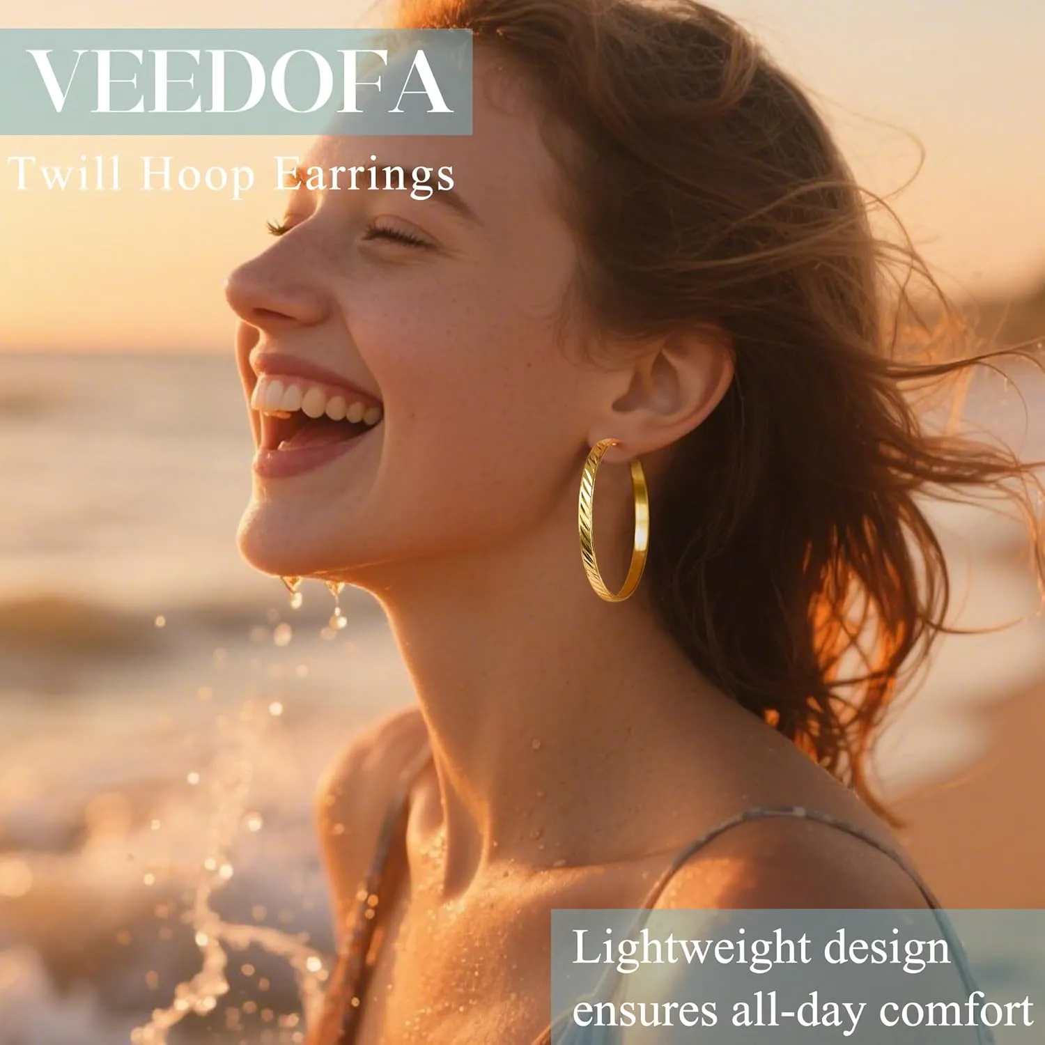 Twill Gold Silver Hoop Earrings for Women, Hypoallergenic 14K Gold Plated Hoops, Lightweight 925 Sterling Silver Post Big Earrings for Women Jewelry Gifts 30/40/50/60MM