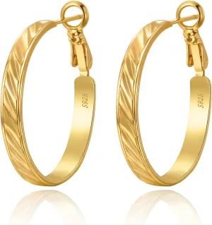 Twill Gold Silver Hoop Earrings for Women, Hypoallergenic 14K Gold Plated Hoops, Lightweight 925 Sterling Silver Post Big Earrings for Women Jewelry Gifts 30/40/50/60MM