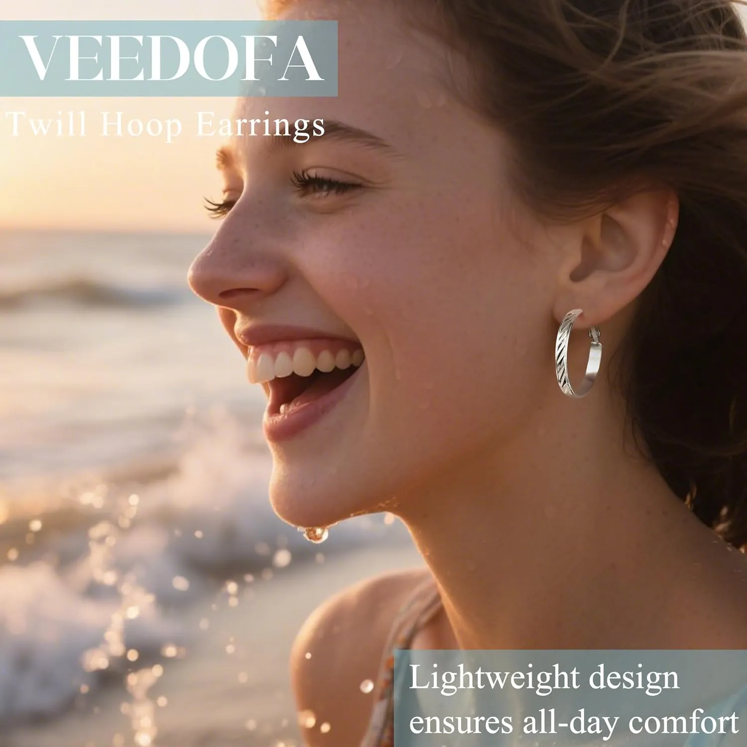 Twill Gold Silver Hoop Earrings for Women, Hypoallergenic 14K Gold Plated Hoops, Lightweight 925 Sterling Silver Post Big Earrings for Women Jewelry Gifts 30/40/50/60MM