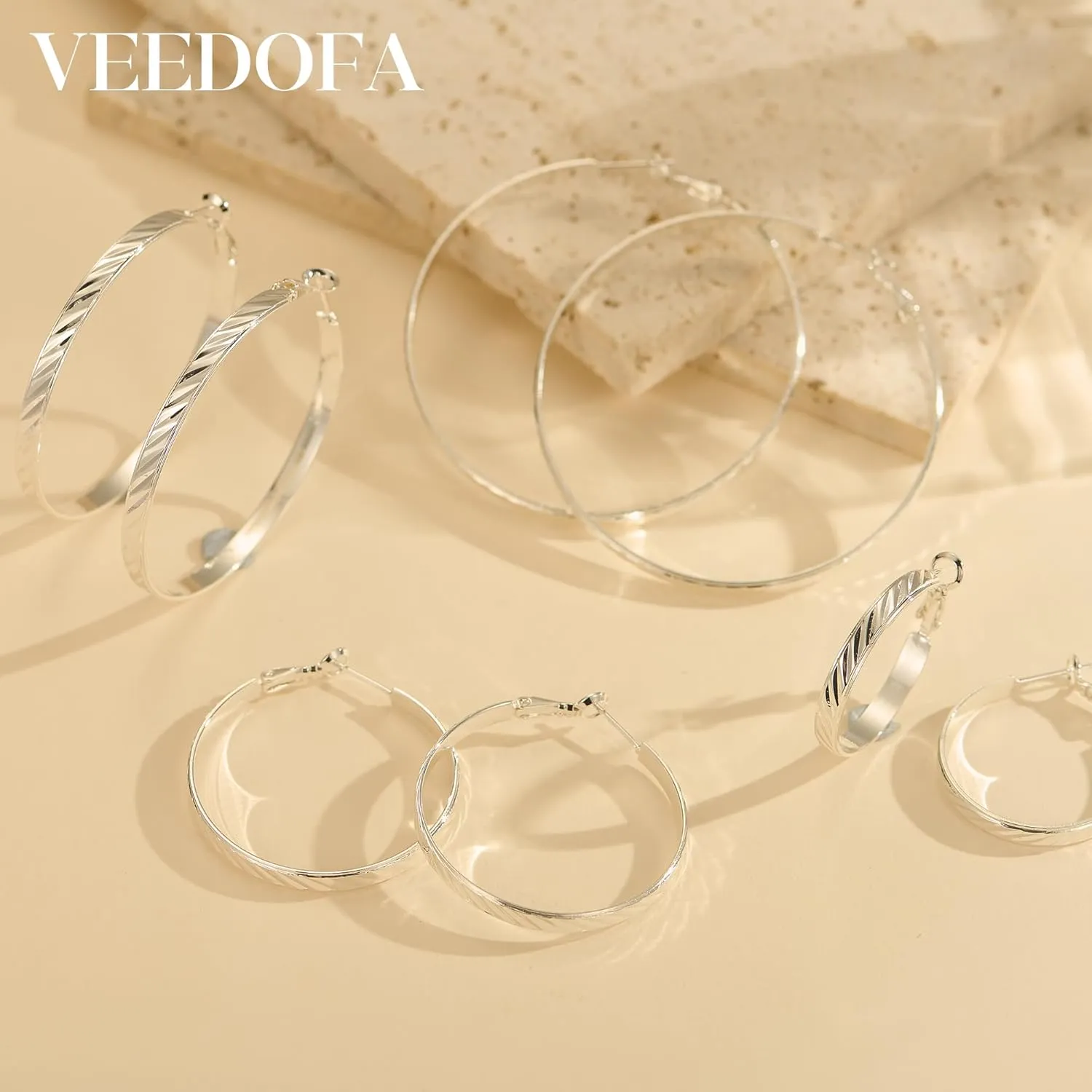 Twill Gold Silver Hoop Earrings for Women, Hypoallergenic 14K Gold Plated Hoops, Lightweight 925 Sterling Silver Post Big Earrings for Women Jewelry Gifts 30/40/50/60MM