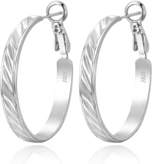 Twill Gold Silver Hoop Earrings for Women, Hypoallergenic 14K Gold Plated Hoops, Lightweight 925 Sterling Silver Post Big Earrings for Women Jewelry Gifts 30/40/50/60MM