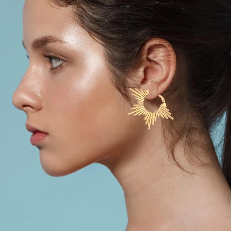 Two Tone Small Hoop Huggie Earrings, Gold&Sliver Earrings|Sun Hoop Earrings|Star Cross Dangle with CZ|Square Shell Drop Stud Earrings|14K&18K Gold-Plated Earrings Jewelry Women Birthday Gifts