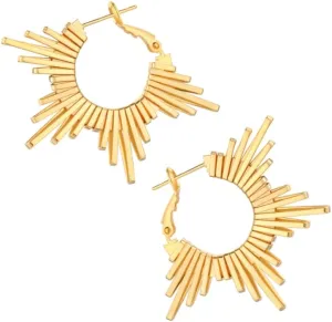 Two Tone Small Hoop Huggie Earrings, Gold&Sliver Earrings|Sun Hoop Earrings|Star Cross Dangle with CZ|Square Shell Drop Stud Earrings|14K&18K Gold-Plated Earrings Jewelry Women Birthday Gifts