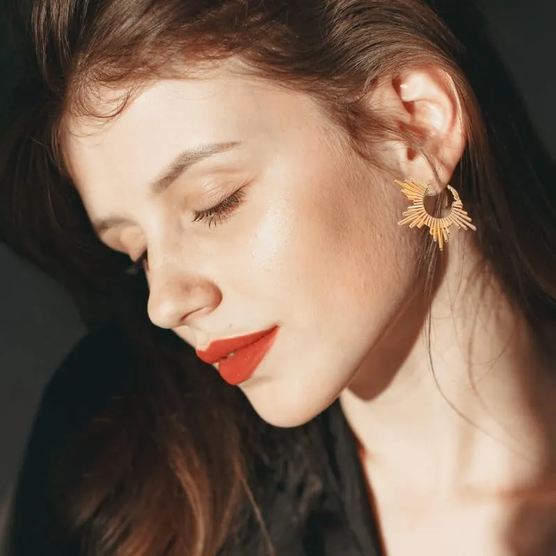 Two Tone Small Hoop Huggie Earrings, Gold&Sliver Earrings|Sun Hoop Earrings|Star Cross Dangle with CZ|Square Shell Drop Stud Earrings|14K&18K Gold-Plated Earrings Jewelry Women Birthday Gifts