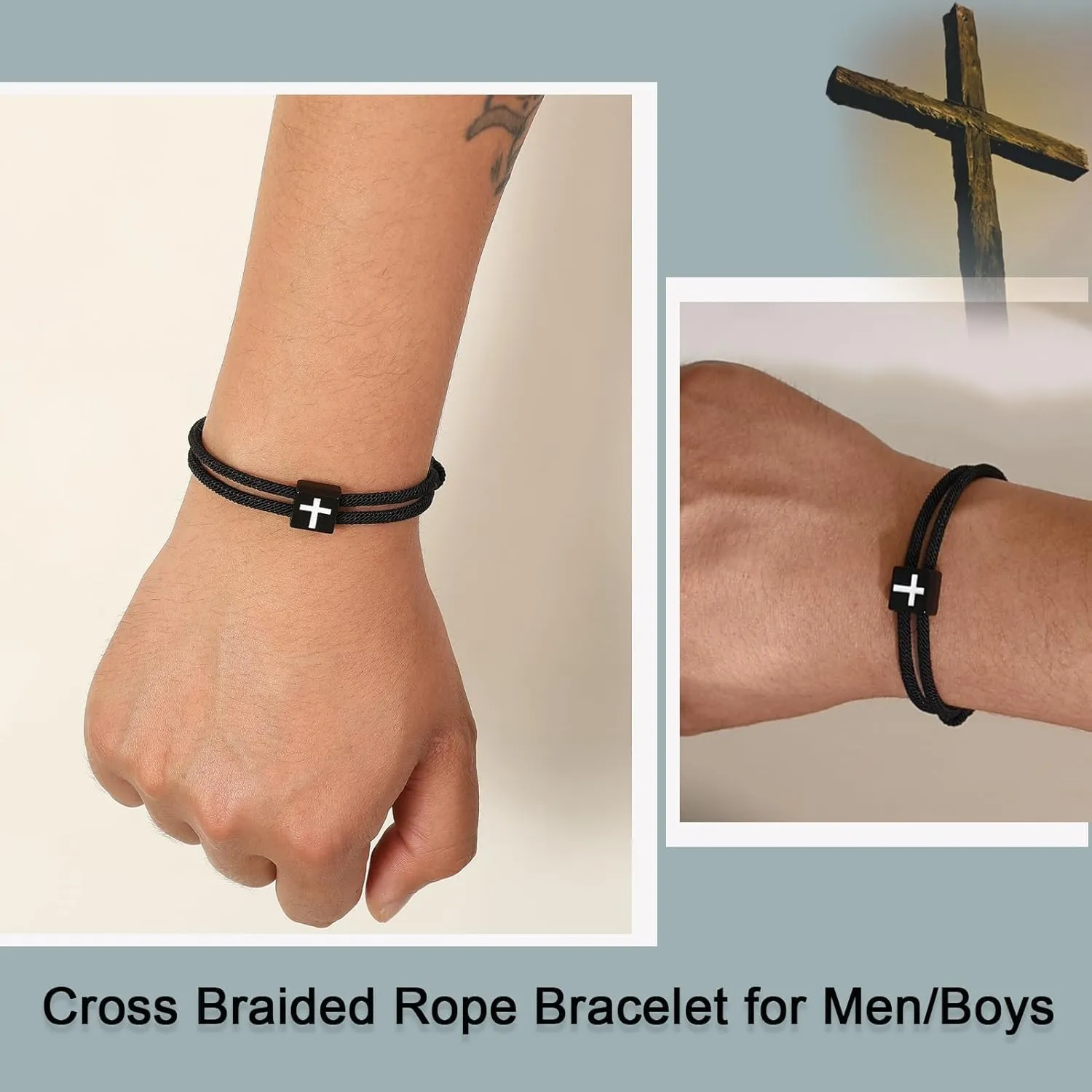 UILZ Cross Braided Rope Bracelet Adjustable Rope Couples Bracelets for Men Women Son Daughter Easter Christian Baptism Christmas Valentine's Day Gifts
