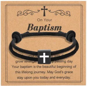 UILZ Cross Braided Rope Bracelet Adjustable Rope Couples Bracelets for Men Women Son Daughter Easter Christian Baptism Christmas Valentine's Day Gifts
