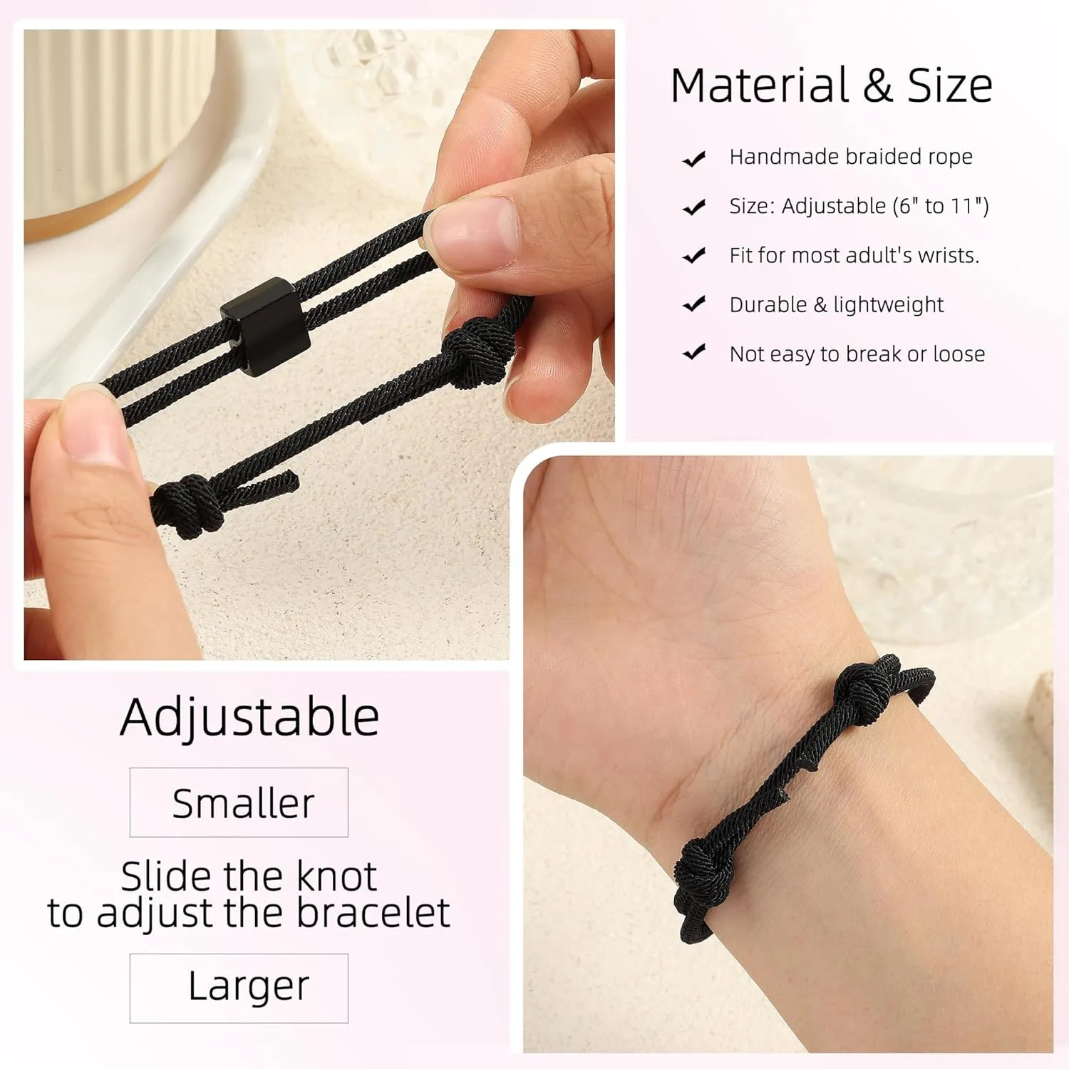 UILZ Cross Braided Rope Bracelet Adjustable Rope Couples Bracelets for Men Women Son Daughter Easter Christian Baptism Christmas Valentine's Day Gifts