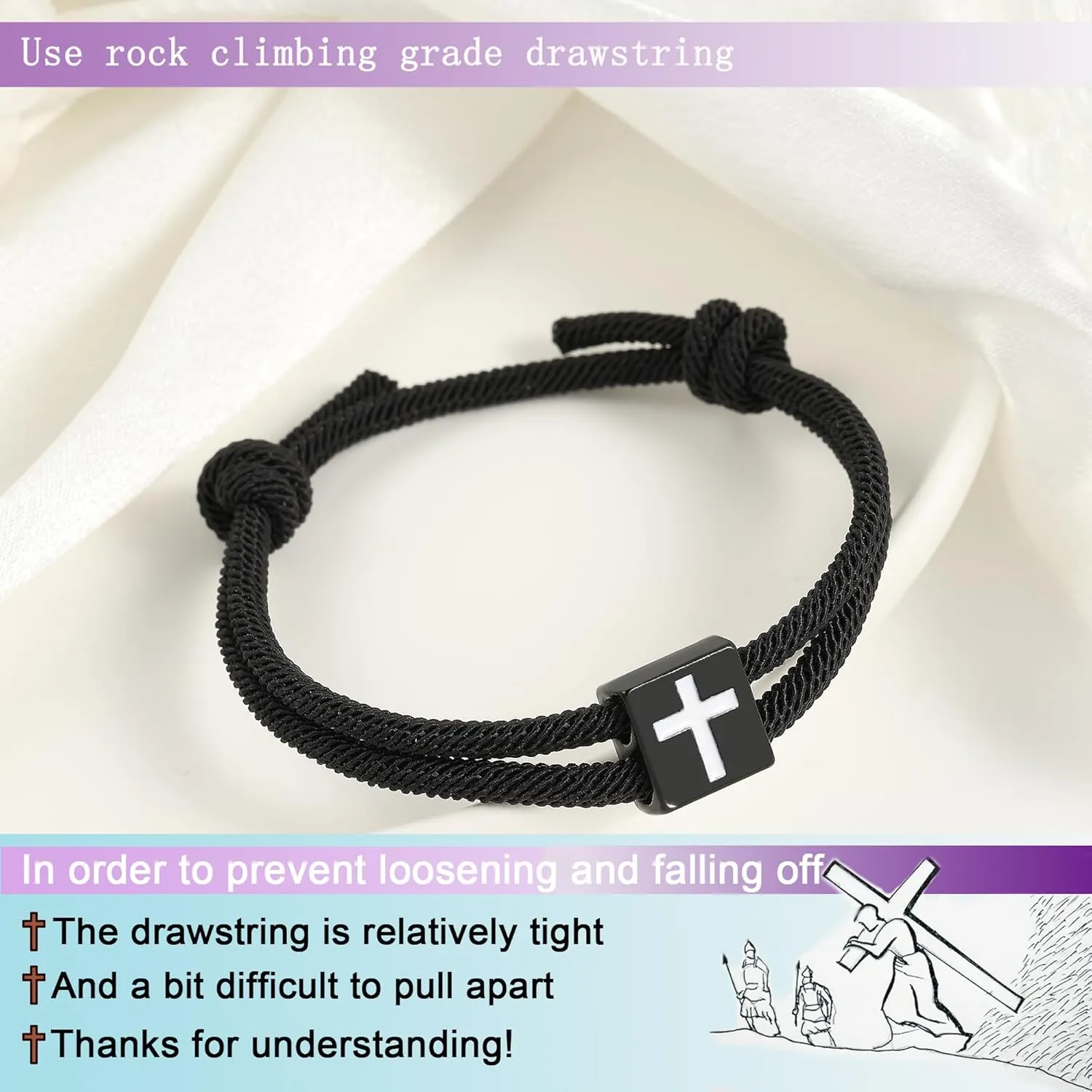 UILZ Cross Braided Rope Bracelet Adjustable Rope Couples Bracelets for Men Women Son Daughter Easter Christian Baptism Christmas Valentine's Day Gifts