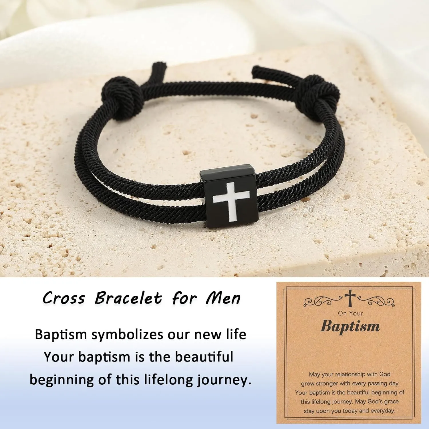 UILZ Cross Braided Rope Bracelet Adjustable Rope Couples Bracelets for Men Women Son Daughter Easter Christian Baptism Christmas Valentine's Day Gifts