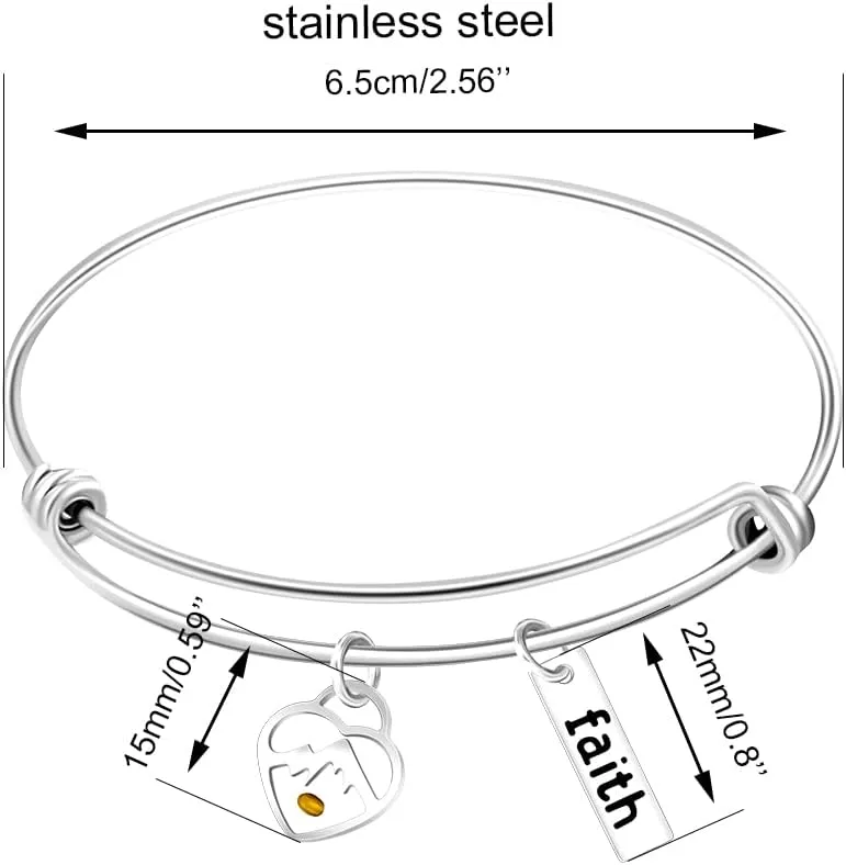 Uloveido 2.5 Inch Stainless Steel Faith Bangle Real Mustard Seed Bracelets Charm Jewelry for Christian Inspirational Gift Y558
