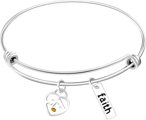 Uloveido 2.5 Inch Stainless Steel Faith Bangle Real Mustard Seed Bracelets Charm Jewelry for Christian Inspirational Gift Y558