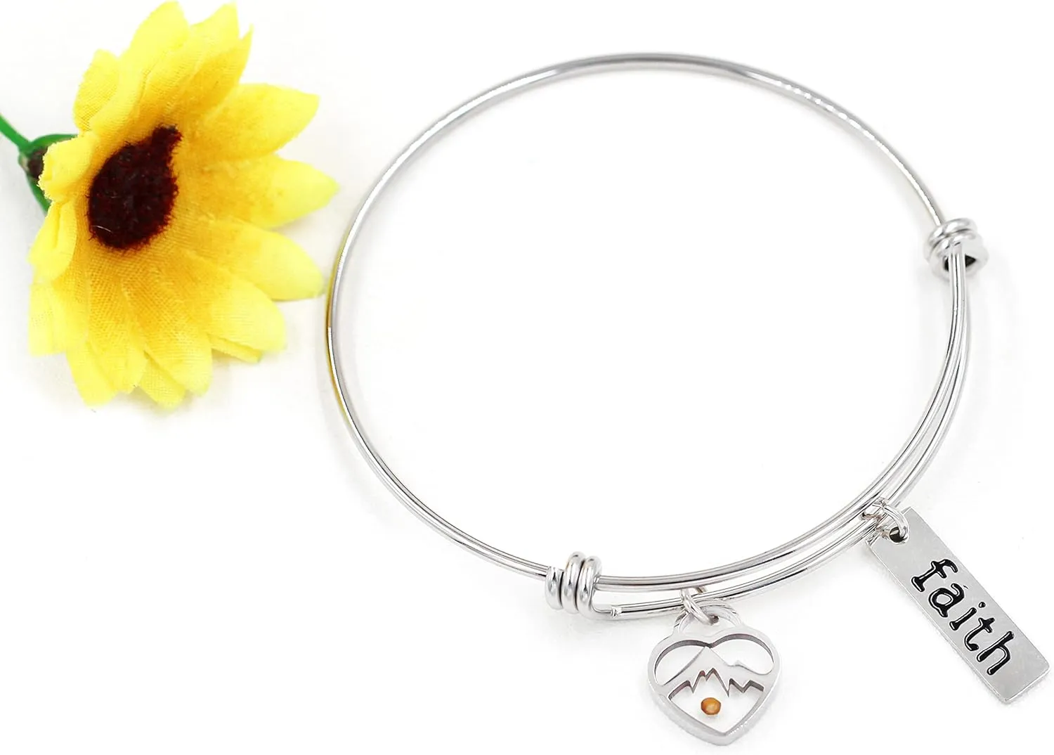 Uloveido 2.5 Inch Stainless Steel Faith Bangle Real Mustard Seed Bracelets Charm Jewelry for Christian Inspirational Gift Y558
