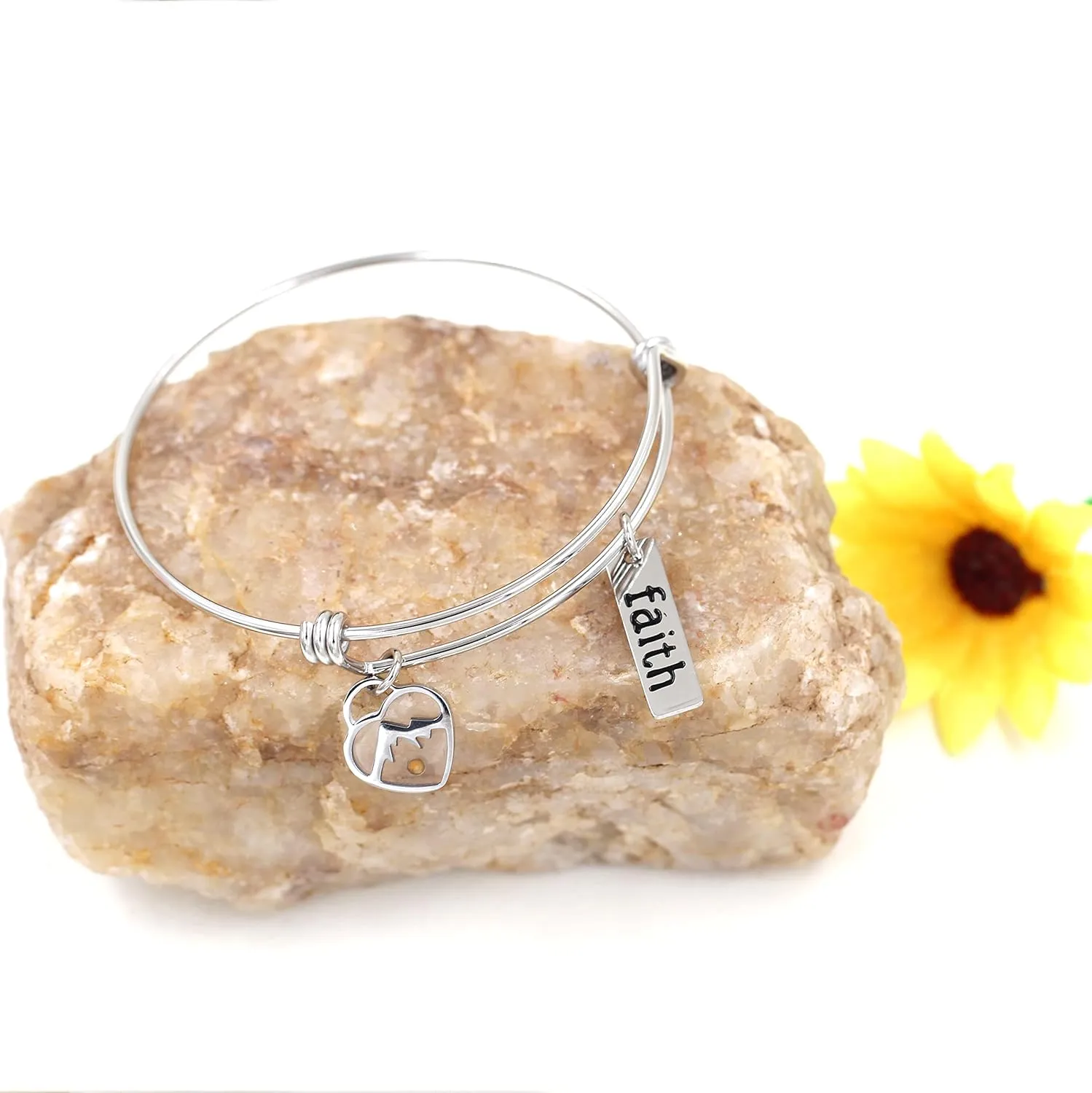 Uloveido 2.5 Inch Stainless Steel Faith Bangle Real Mustard Seed Bracelets Charm Jewelry for Christian Inspirational Gift Y558