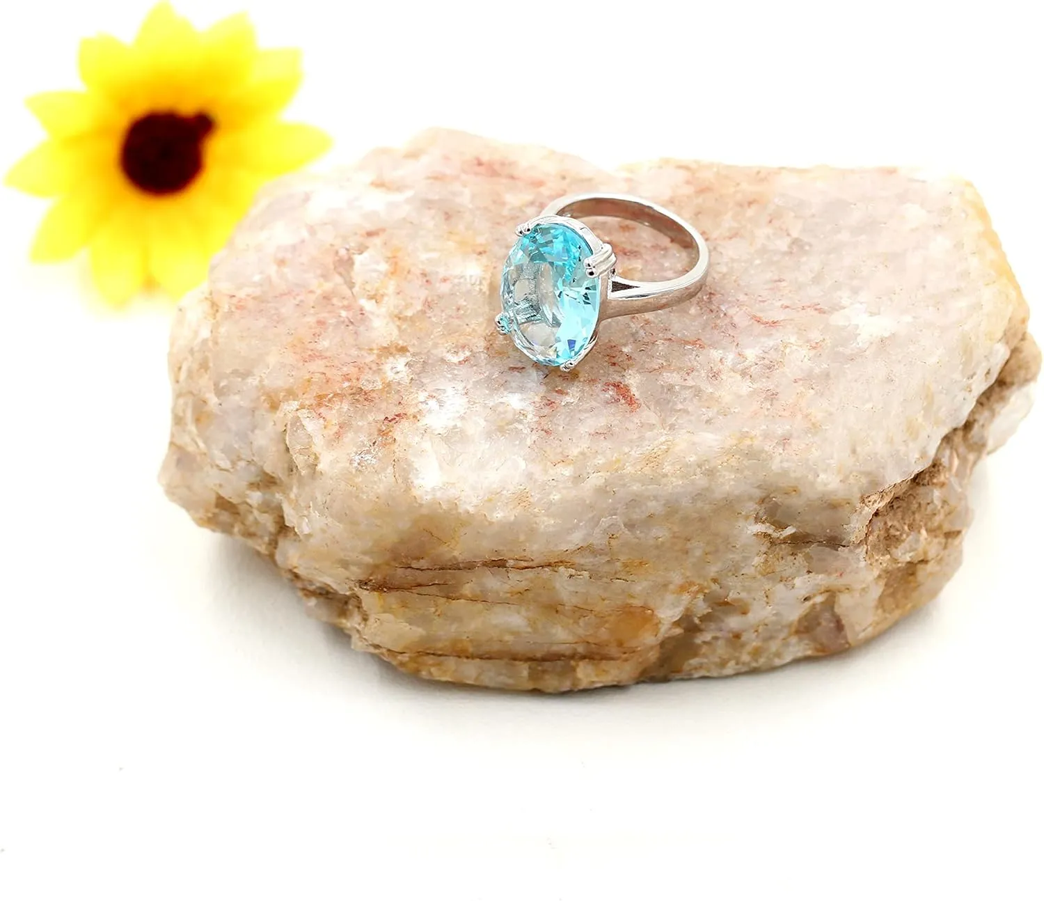 Uloveido Created Topaz Ring Big Oval Light Blue Stone Solitaire Cocktail Rings for Women Platinum Plated, Simple Design Birthday Wedding Light Blue Crystal Jewelry Ring Gift for Female Size 6-12 Y2165