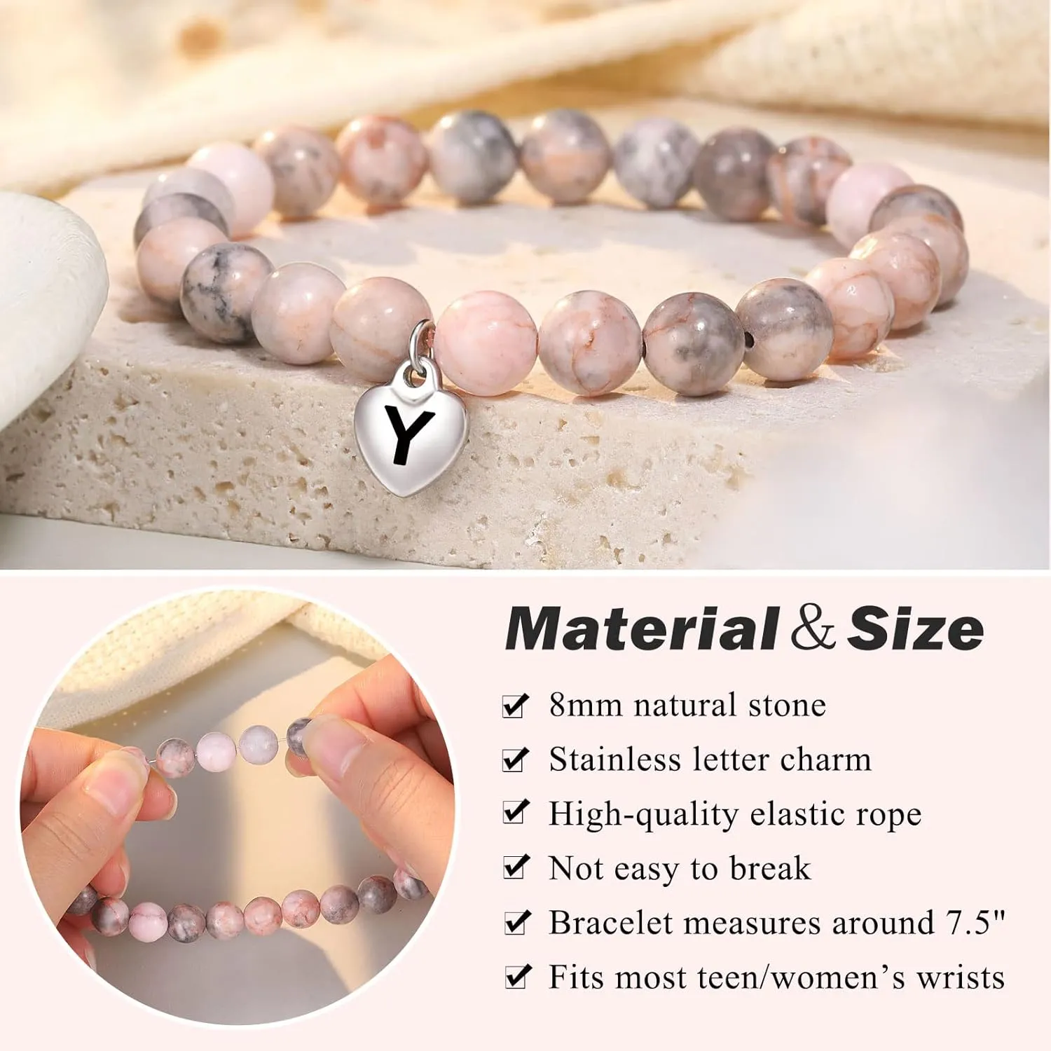 UNGENT THEM Letter Initial Heart Charm Bracelets Inspirational Jewelry Graduation Birthday Gifts for Women Teens Girls Her Daughter