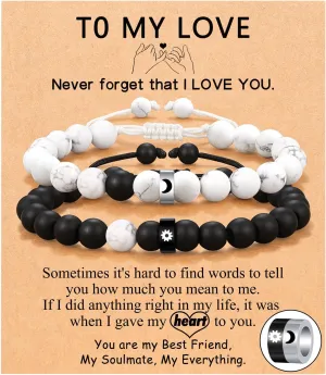 UNGENT THEM Matching Sun and Moon Couple Ring Bracelets for Boyfriend Husband Fiance Soulmate Girlfriend Wife Valentine's Day Anniversary Birthday Engagement Gift