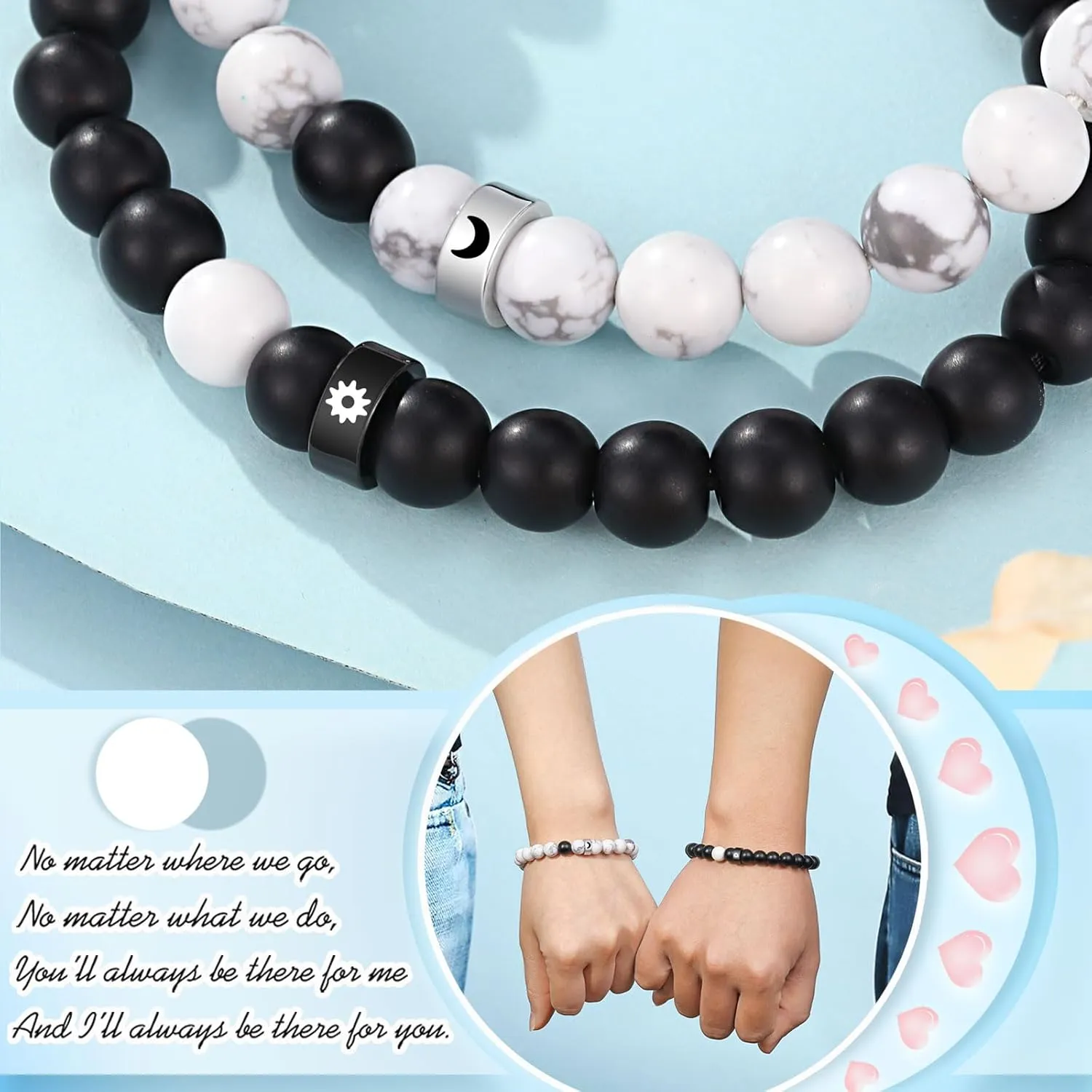 UNGENT THEM Matching Sun and Moon Couple Ring Bracelets for Boyfriend Husband Fiance Soulmate Girlfriend Wife Valentine's Day Anniversary Birthday Engagement Gift