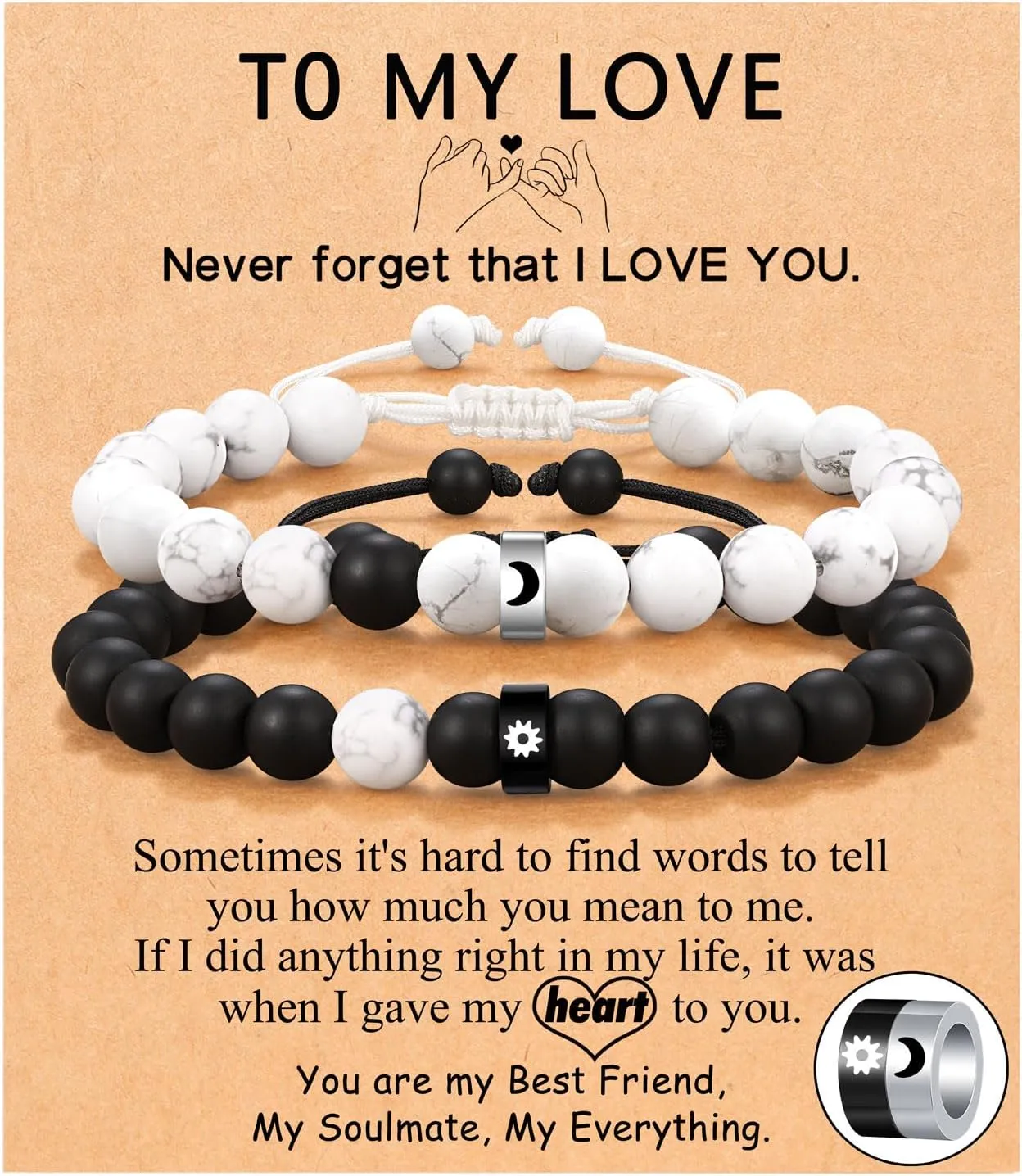 UNGENT THEM Matching Sun and Moon Couple Ring Bracelets for Boyfriend Husband Fiance Soulmate Girlfriend Wife Valentine's Day Anniversary Birthday Engagement Gift