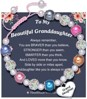 UNGENT THEM Pink Pearl and Rhinestone Bracelet for Granddaughter Daughter Niece Big Sister Birthday Christmas Easter Gifts
