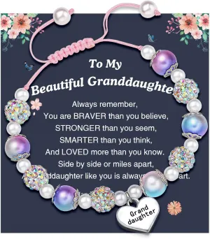 UNGENT THEM Pink Pearl and Rhinestone Bracelet for Granddaughter Daughter Niece Big Sister Birthday Christmas Easter Gifts