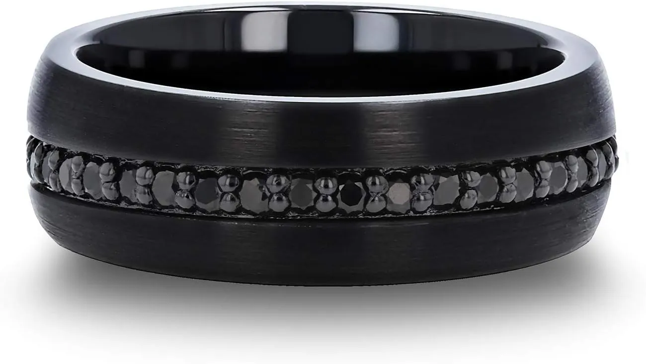 Valiant | Tungsten Ring | Black Tungsten | Comfort Fit | Wedding Band RIng with Genuine Black Sapphires - 8mm