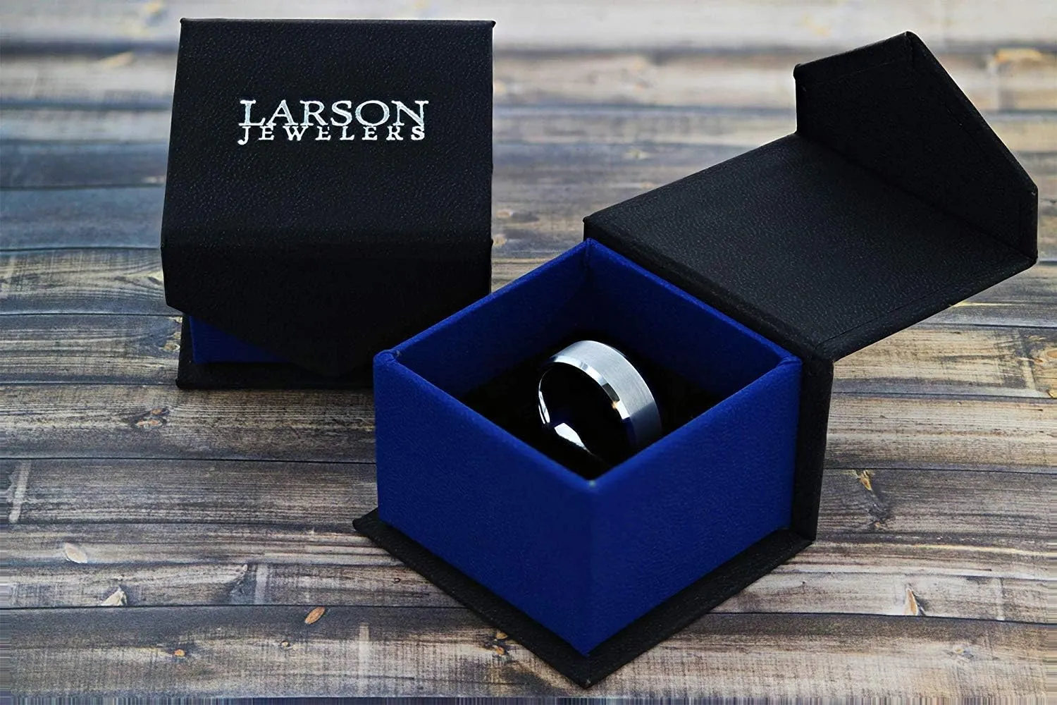 Valiant | Tungsten Ring | Black Tungsten | Comfort Fit | Wedding Band RIng with Genuine Black Sapphires - 8mm