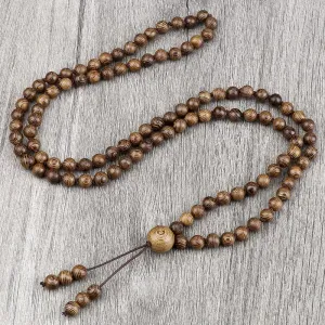 Vintage 108 Wooden Beads Bracelets 6mm Women Men Elastic Beaded Long Necklace Fashion Buddhist Prayer Yoga Jewelry Handmade Gift XM35H (Knotted)