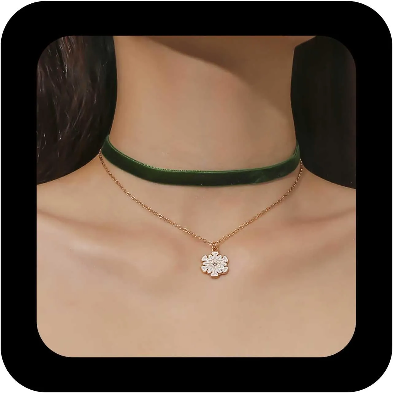 Vintage Layered Snowflake Necklace Red Velvet Choker Necklace Cz Snow Flower Necklace Snowflake Velvet Necklace Short Suede Collar Necklace Jewelry for Women