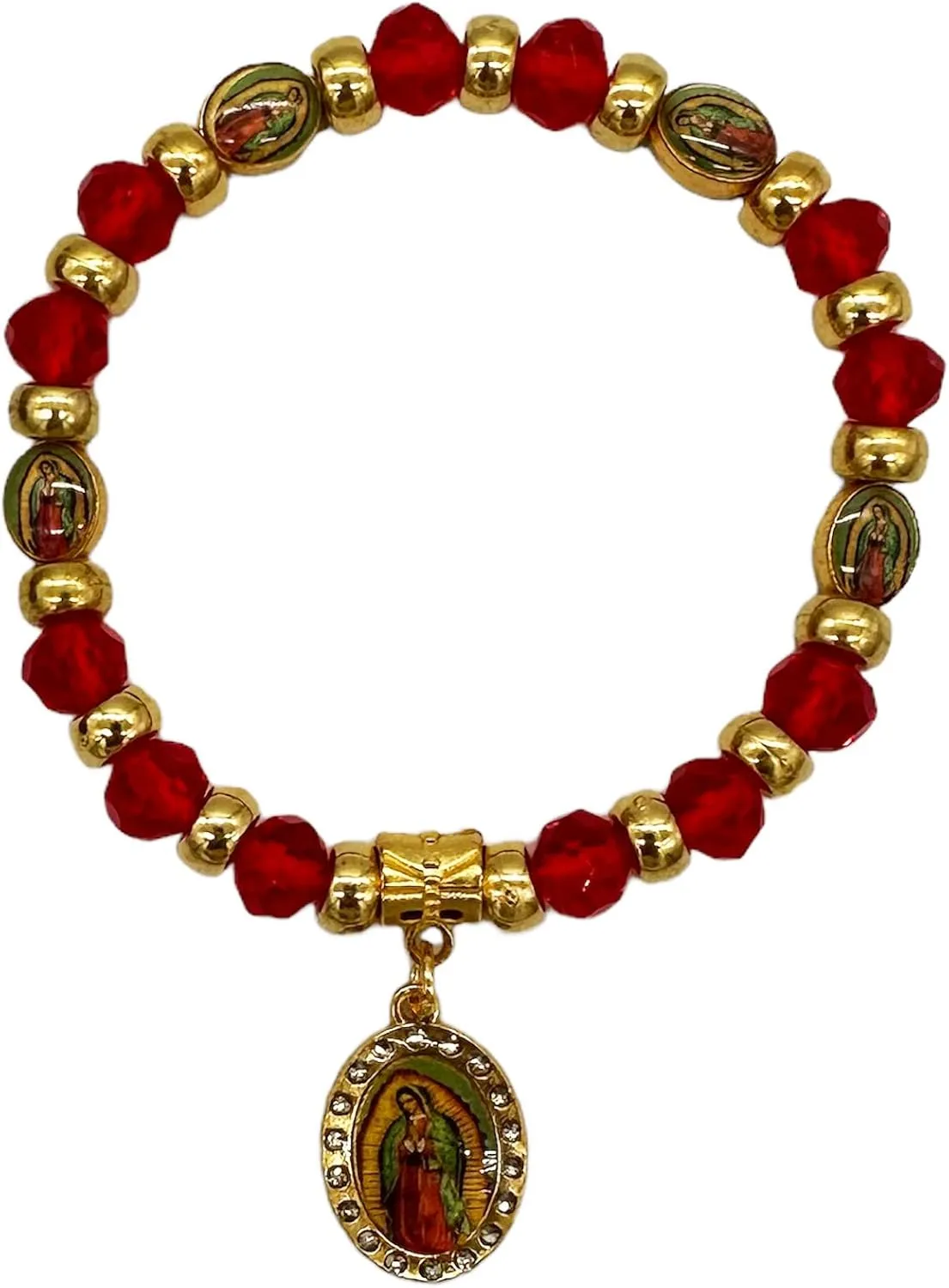 Virgen De Guadalupe Red Rosary Beaded Bracelet Recuerdos de Bautizo Primera Comunion, Our Lady of Guadalupe Party Favor - 12 PCS