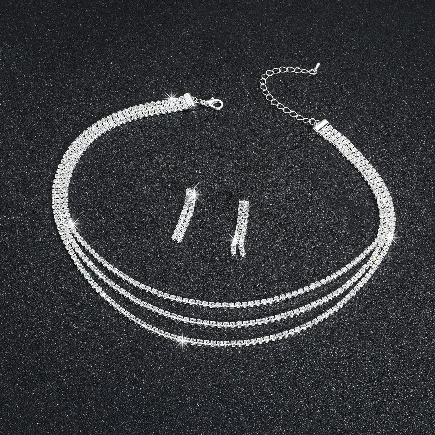Wedding Jewelry Sets for Brides Bridesmaid Prom Jewelry Set Rhinestone Necklace and Earrings Set for Bridal Prom Dresses Accessories for Party Costume