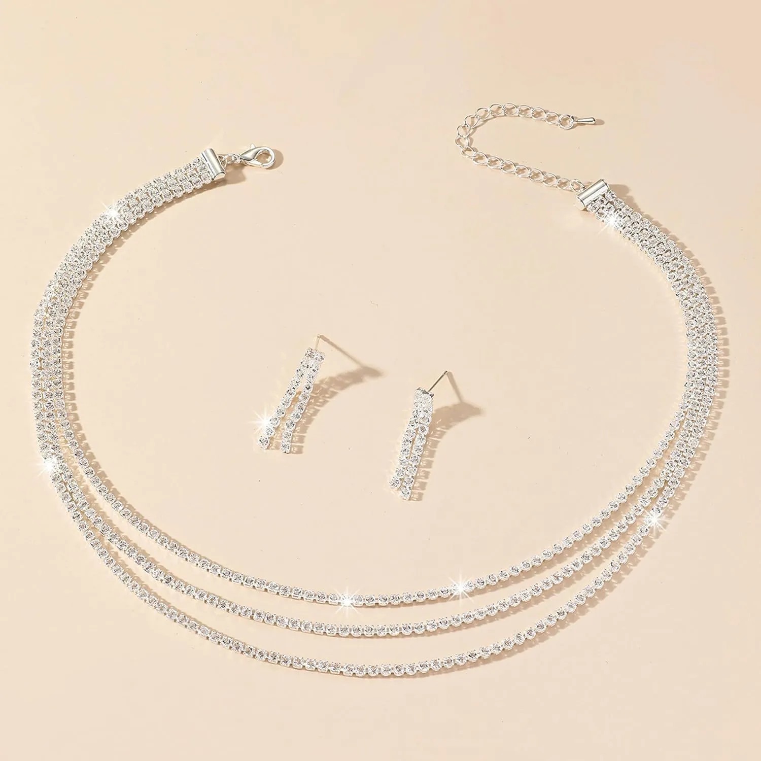 Wedding Jewelry Sets for Brides Bridesmaid Prom Jewelry Set Rhinestone Necklace and Earrings Set for Bridal Prom Dresses Accessories for Party Costume