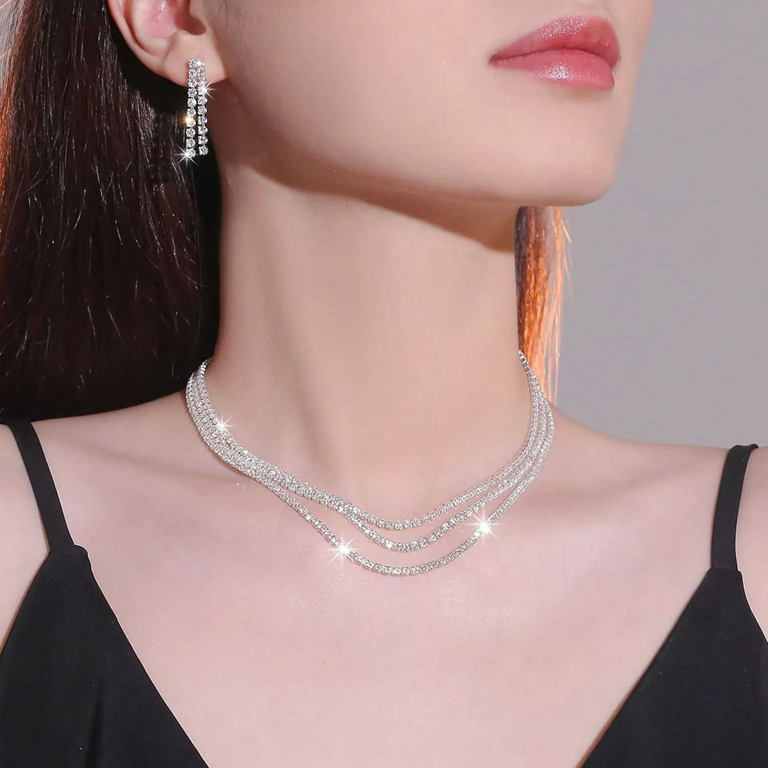 Wedding Jewelry Sets for Brides Bridesmaid Prom Jewelry Set Rhinestone Necklace and Earrings Set for Bridal Prom Dresses Accessories for Party Costume
