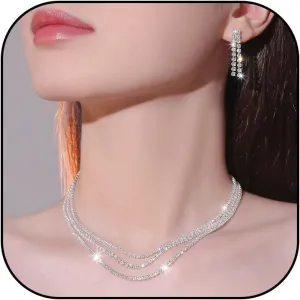 Wedding Jewelry Sets for Brides Bridesmaid Prom Jewelry Set Rhinestone Necklace and Earrings Set for Bridal Prom Dresses Accessories for Party Costume