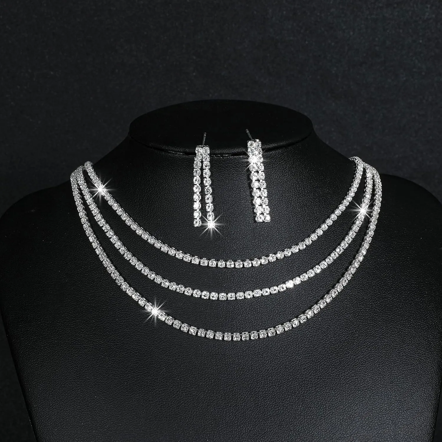 Wedding Jewelry Sets for Brides Bridesmaid Prom Jewelry Set Rhinestone Necklace and Earrings Set for Bridal Prom Dresses Accessories for Party Costume