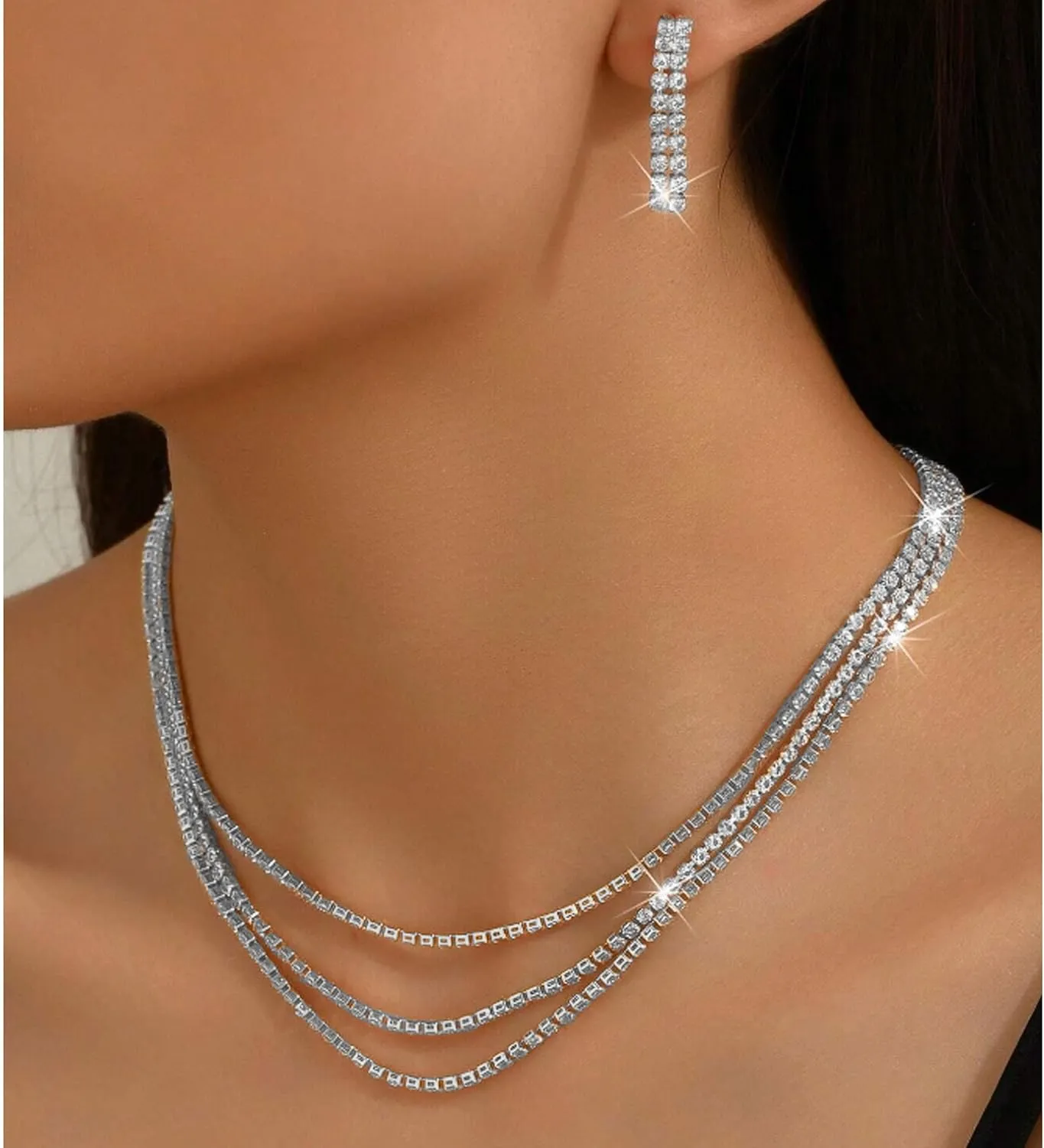 Wedding Jewelry Sets for Brides Bridesmaid Prom Jewelry Set Rhinestone Necklace and Earrings Set for Bridal Prom Dresses Accessories for Party Costume