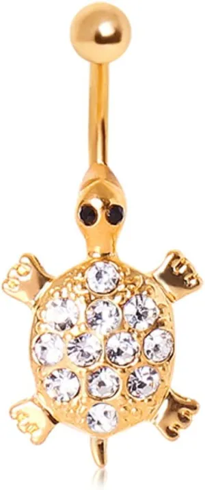WildKlass Jewelry Gemmed Sea Turtle Navel Ring Gold Plated