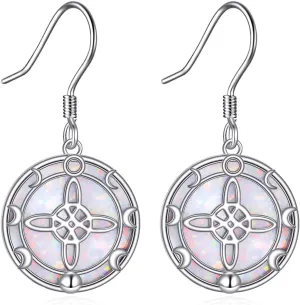 Witchy Knot Earrings Triple Moon Earrings 925 Sterling Silver Opal Moon Phase Earrings Witchy Knot Earrings for Women Pagan Wiccan Jewelry Gifts for Women