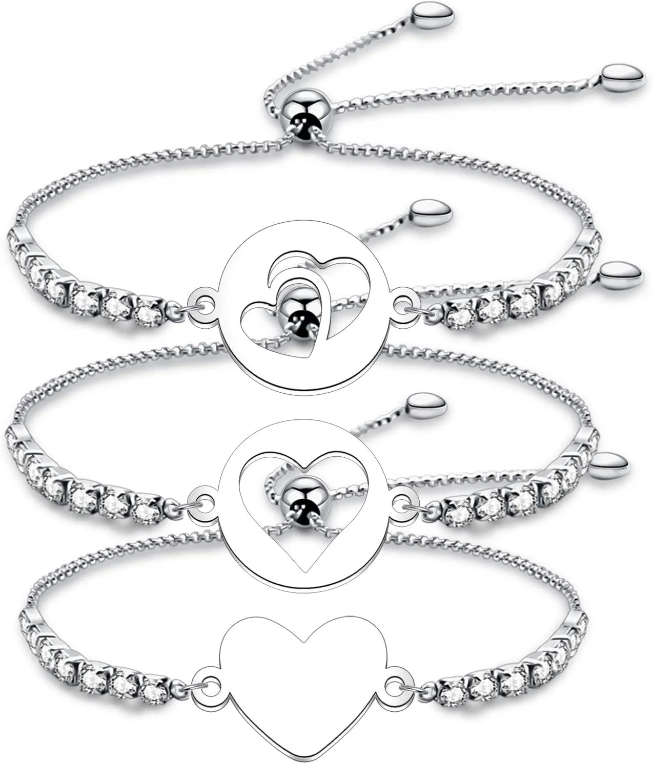 WKXZMTR Mothers Day Gifts Matching Bracelets Set of 3 Grandmother Mother and Me Love Heart Bracelet Mommy and Me Heart Wish Gifts