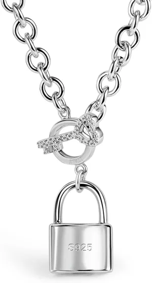 Women 925 Sterling Silver Key Lock Pendant Necklace Fashion Solid Silver Rolo Chain Charm Choker Accessories Fine Jewelry Gift