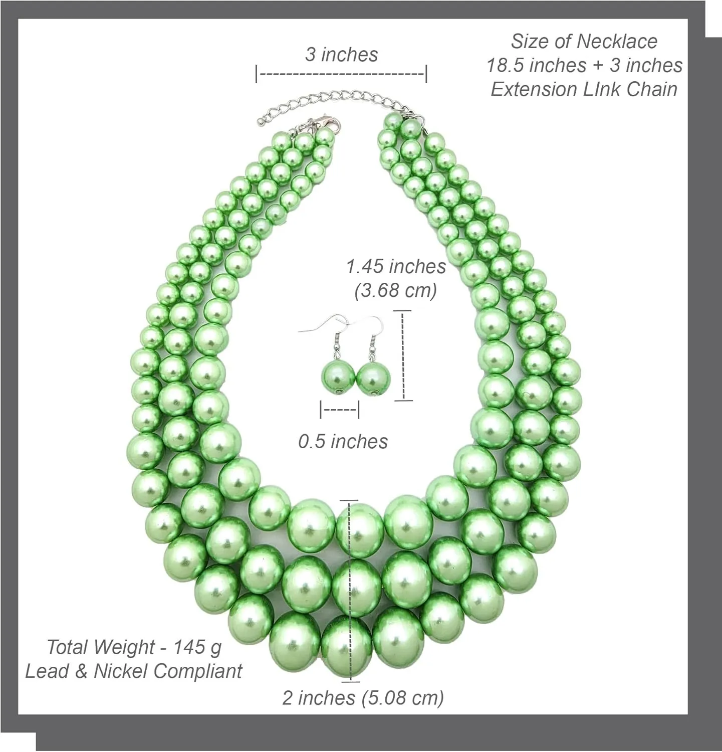 Women's Faux Pearl Three Multi-Strand Statement Necklace and Earrings Set
