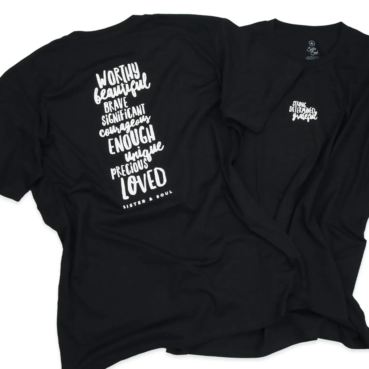 WORTHY BEAUTIFUL BRAVE  - Plus Size Long Boxy Tee - Black with White Print