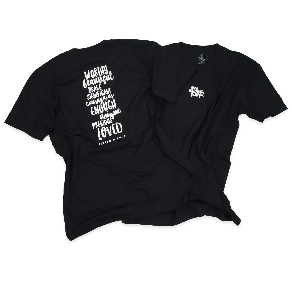 WORTHY BEAUTIFUL BRAVE  - Plus Size Long Boxy Tee - Black with White Print