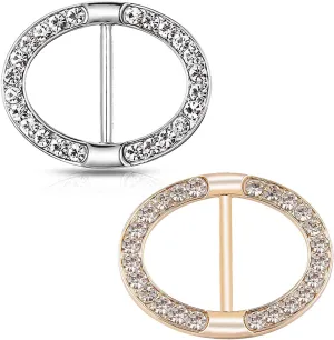 WULI PEACH Silk Scarf Ring Clip Buckle, Crystal Rhinestone Oval Buckles Scarf Jewerly Rings and Slides for Neckerchief, T-Shirt Clips for Clothing Women 2pcs