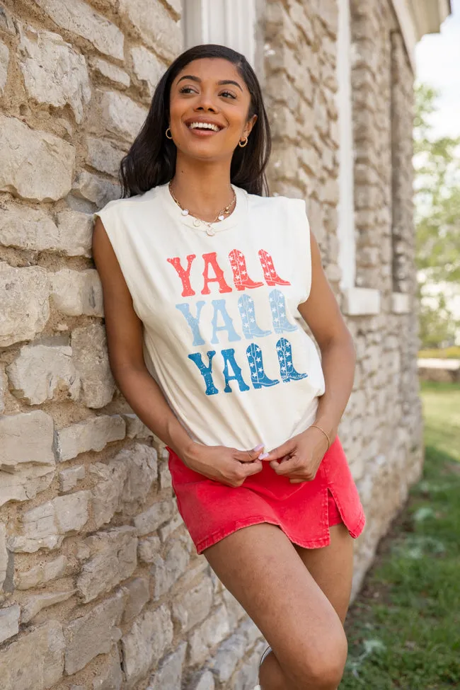 Y'all Faded Cream Muscle Graphic Tee