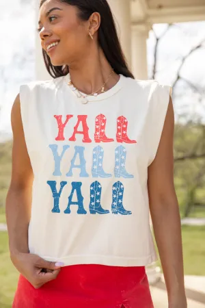 Y'all Faded Cream Muscle Graphic Tee